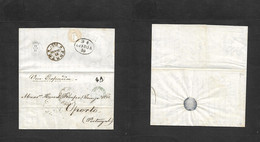 Gibraltar. 1859 (13 June) GPO - Portugal, Oporto (21 June) Via GPO Letter A In Blue On Front (xx). Spain San Roque And L - Gibraltar