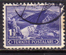 TURCHIA TURKÍA TURKEY 1943 AANKARA DAM DIGA 1 1/2k USATO USED OBLITERE' - Oblitérés