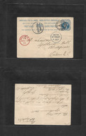 India. 1882 (30 Sept) Benares - UK, London (25 Oct) 1/2a Blue Stat Card, Letter "A" Grill, Cds + Via Bombay. Fine. - Otros & Sin Clasificación