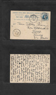 India. 1888 (30 June) Bangalore - Germany, Leipzig (22 July) 1/2a Blue Stat Card, Depart Small Cds. Via Bombay + Sea PO. - Otros & Sin Clasificación