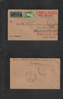 Indochina. 1946 (15 April) Saigon - South India (25 Apr 46) Air Single Fkd Env. Reverse Transited. 1$ Green Stamp. - Otros - Asia