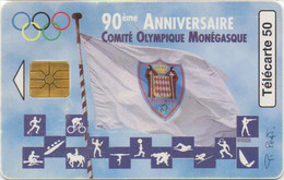 TÉLÉCARTE PHONECARD MONACO 90 EME ANNIVERSAIRE COMITÉ OLYMPIQUE  50 UNITÉS  UTILISÉE - Monaco