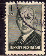 TURCHIA TURKÍA TURKEY 1948 PRESIDENT ISMET INONU PRESIDENTE 1k USATO USED OBLITERE' - Oblitérés