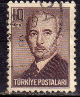 TURCHIA TURKÍA TURKEY 1948 PRESIDENT ISMET INONU PRESIDENTE 10k USATO USED OBLITERE' - Oblitérés