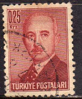 TURCHIA TURKÍA TURKEY 1948 PRESIDENT ISMET INONU PRESIDENTE 0.25k USATO USED OBLITERE' - Oblitérés