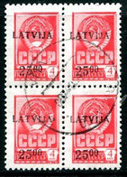 LATVIA 1992 Provisional Surcharges II 25.00 R. Block Of 4 Used.  Michel 339 - Lettonia