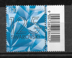 AUSTRIA 2020 - SWAROVSKI Crystals- 125 Years- Silver Foil Printing- MNH Stamp With BAR CODE On RIGHT Side - Verres & Vitraux