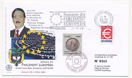 Env Affr 0,46E Euro + Vignette - OMEC Session Parlement Européen Strasbourg Marseillaise 26/10/1999 - Andrés Arango - Storia Postale