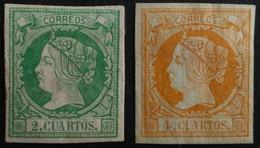 España: Año. 1860 - 61 - 2Val. (Reinado Isabel II) Papel Coloreado. - Unused Stamps