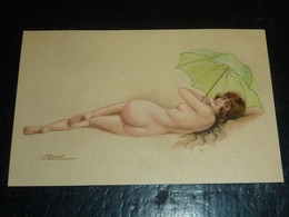 MEUNIER SUZANNE - EN COSTUME D'EVE SERIE N°26 - 2 - FEMME NUE A L'OMBRELLE - ILLUSTRATEUR FEMME (CR) - Meunier, S.