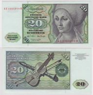 T144665 Banknote 20 DM Deutsche Mark Ro. 271b Schein 2.Jan. 1970 KN GE 3385978 M - 20 Deutsche Mark