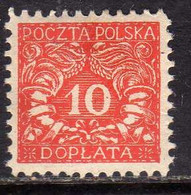 POLONIA POLAND POLSKA 1919 POSTAGE DUE STAMPS SEGNATASSE TASSE TAXE 10f MH - Postage Due