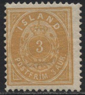 Iceland (01) 1896 3a. Yellow. P12½. Mint. Hinged - Sonstige & Ohne Zuordnung