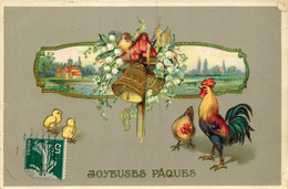 Thème Fête * Joyeuses Pâques * Carte Photo * Coq Et Poussins * Cpa Gaufrée Embossed - Easter