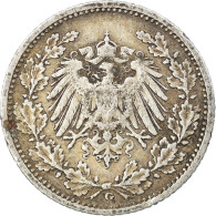 Monnaie, GERMANY - EMPIRE, 1/2 Mark, 1908, Karlsruhe, TTB, Argent, KM:17 - 1/2 Mark