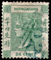 Hong Kong 1862 SG5 24c Green No Wmk P14  B62 Cancel - Oblitérés