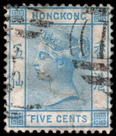 Hong Kong 1880 SG29 5c Blue Wmk CrownCC P14 B62 Cancel - Gebraucht