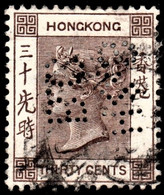 Hong Kong 1901 SG61 30c Brown Wmk CrownCA P14 Cds Cancel H&SBC Perfin - Oblitérés