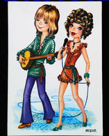 ►  Couple Dessin - Chanteuse De Variétés Et Joueur De Bandjo - Illustration Années 1970s - Couples