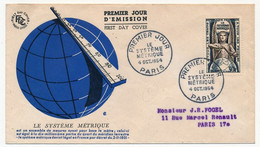 FRANCE - Enveloppe FDC - 30F Système Métrique - 4 Octobre 1954 PARIS - 1950-1959