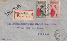 LETTRE MADAGASCAR. 13 5 1938. PAR AVION. RECOMMANDE TANANARIVE POUR REIMS - Briefe U. Dokumente