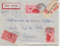 LETTRE MADAGASCAR. 12 SEPT 1938. PAR AVION. RECOMMANDE FIANARANTSOA POUR REIMS - Briefe U. Dokumente