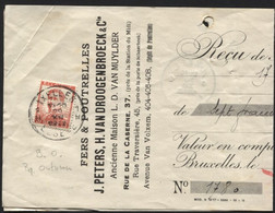 Pellens 10c Perforé B.O. (Banque D'Outremer) Obl. IXELLES Sur Reçu 1912 (x234) Perfin Perfined Lochung - 1909-34