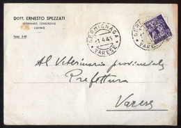 CARTOLINA DI LUINO SPEDITA DA GERMIGNAGA L'8 APRILE 1945 CON 50 Cent MONUMENTI DISTRUTTI REP. SOCIALE (INT368) - Altri & Non Classificati