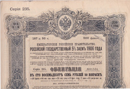 1906 ACTIONS & TITRES - GOUVERNEMENT IMPERIAL DE RUSSIE. EMPRUNT DE L'ETAT RUSSE 5% 1906. - Russia