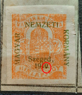 STEPHEN CROWN-2 F-OVERPRINT NEMZETI SZEGED- ERROR 9-NEWSPAPER STAMP-HUNGARY-1919 - Szeged