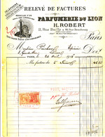 FA  2196 -  FACTURE  -  PARFUMERIE DU LION  H. ROBERT   PARIS - Droguerie & Parfumerie
