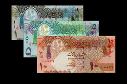 Qatar 2008 1 5 10 UNC Riyals P-28 P-29 P-30 Set (Sign 2) - Qatar