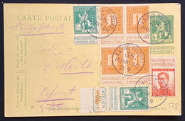 Belgique Lettre N°108 X4, 110 X3 (dont 1 Bande Atelier Du Timbre) Obl "feldpost 38 Infant Div" Pour Erfurt Allemagne RR - Belgische Armee