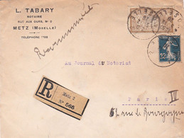 25c Semeuse Et 50c Merson LR Metz 3/12/1920 étiquette Francisée Non Dentelée Noire - Elsass-Lothringen