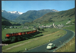 Suisse Uri (UR) - Realp Im Urserental - Der Zug Und Der Volkswagen - Nr. 18577 - Rud. Suter (R.S.) - See 2 Scans - Treinen