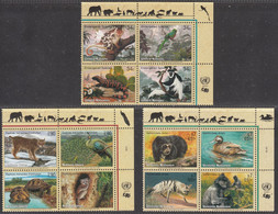 United Nations, 2001 Bird, Birds, Monkey, Peacock, Turtle, Duck, 3x Block Of 4v, MNH** - Paons