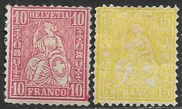 Switzerland 1867 Sc#53-4   10c/15c  Helvetia MH  2016 Scott Value $8 - Unused Stamps