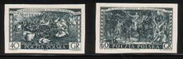 POLAND SLANIA 1954 160TH ANNIVERSARY OF THE KOSCIUSZKO UPRISING, 2 BLACK PROOFS  NHM NO GUM ART BATTLES PAINTINGS Horses - Proeven & Herdruk