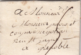 LETTRE. 12 FEVR 1806. CONQUIS 104/TURIN POUR GRENOBLE. TAXE PLUME 5. SIGNEE ALLERON - 1792-1815: Conquered Departments