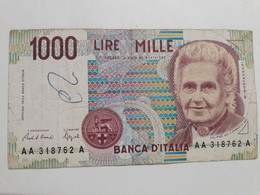 ITALIA 1000 LIRE  MONTESSORI CIRCOLATA PRIMI NUMERI DI SERIE 3 AAA SEGNI DI BIRO RARITÀ R3 - [ 7] Fouten & Varianten