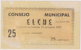 SPAIN , ELCHE 25 CENTIMOS 1937 - Other & Unclassified