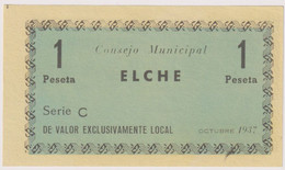 SPAIN , ELCHE ,1 PESETA 1937 AUNC - Otros & Sin Clasificación