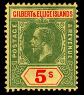 Gilbert & Ellice Islands 1912 SG 23 5/- Green And Red/yellow Lightly Hinged Mint - Isole Gilbert Ed Ellice (...-1979)