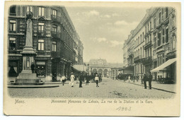 CPA - Carte Postale - Belgique - Mons - Monument Houzeau De Lehaie - Rue De La Station Et La Gare - 1903 (DG15532) - Mons