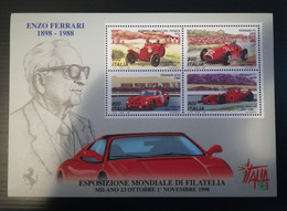 Enzo Ferrari 1898/1988 - Esposizione Mondiale Filatelia 1998 - Foglietto Nuovo, Integro. - 1991-00:  Nuovi