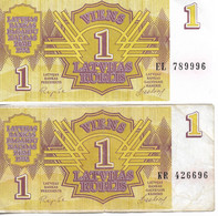 Lot De 2 Billets De 1 Rublis De Lettonie 1992 - Letland