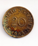 REF MON2a  : Monnaie Coin Allemagne Saarland 20 Franken 1954 - 20 Franken