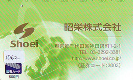 Carte Prépayée Japon  ESPACE (1062)  GLOBE * SATELLITE * TERRESTRE * MAPPEMONDE * Telefonkarte Phonecard JAPAN * - Espacio