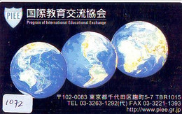 TELECARTE JAPAN *  ESPACE (1072)  GLOBE * SATELLITE * TERRESTRE * MAPPEMONDE * Telefonkarte Phonecard JAPAN * - Space