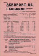 Aviation -  Tarif - Lausanne-Blécherette - Rarissime - Orari